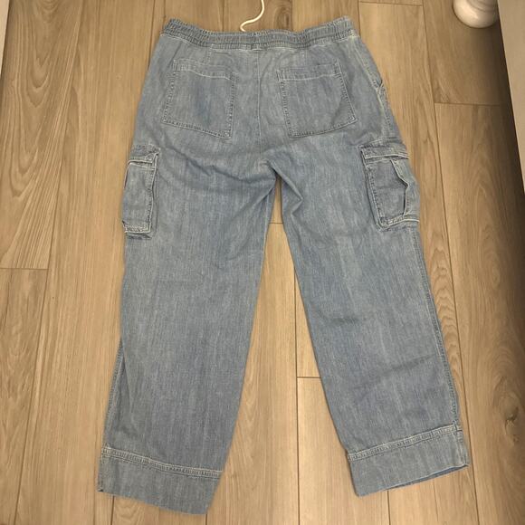 James Perse Los Angeles Denim Cargo Pants Women’s Sz 4 / 36 Blue Elastic Waist - Picture 7 of 8